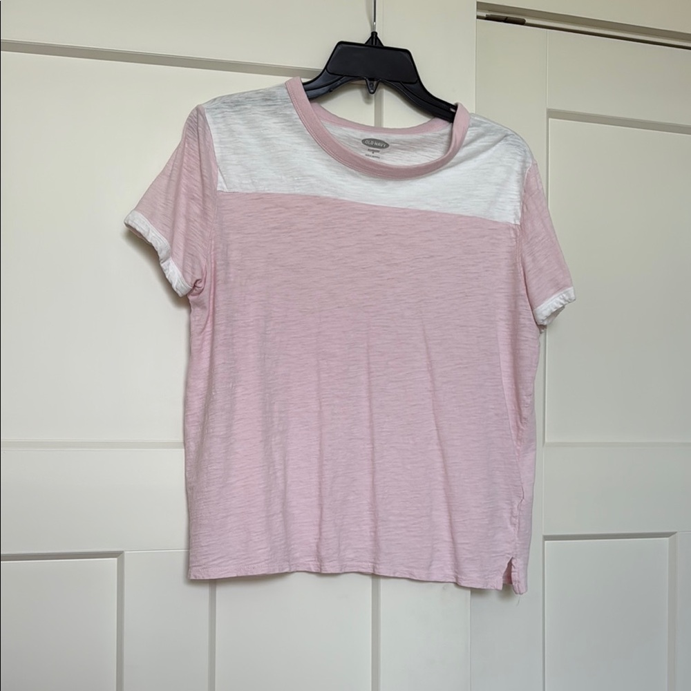 Old Navy Pink and White Short Sleeve Tee